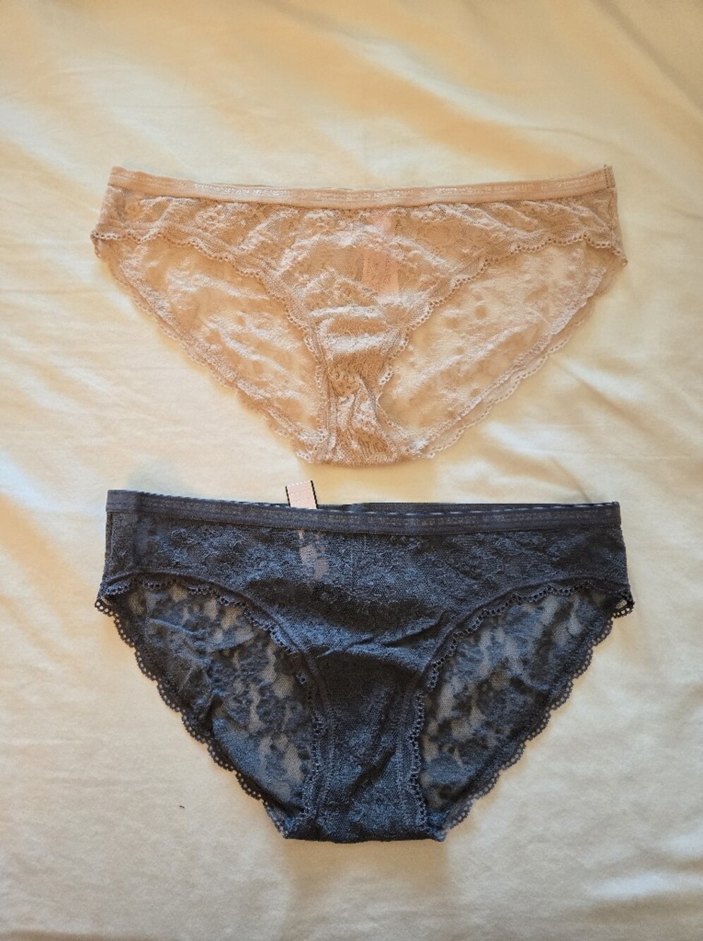 Victoria's Secret Two-Pack Lace Bikini Panties in Nude and Charcoal